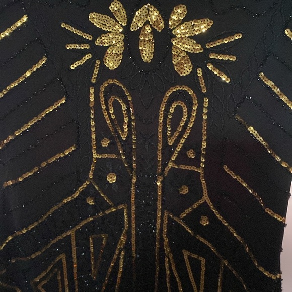 BEYONDBABE WO SIZE XL Elegant Black and Gold SEQUINS FLAPPER Women's STYLE Dress - Picture 5 of 11